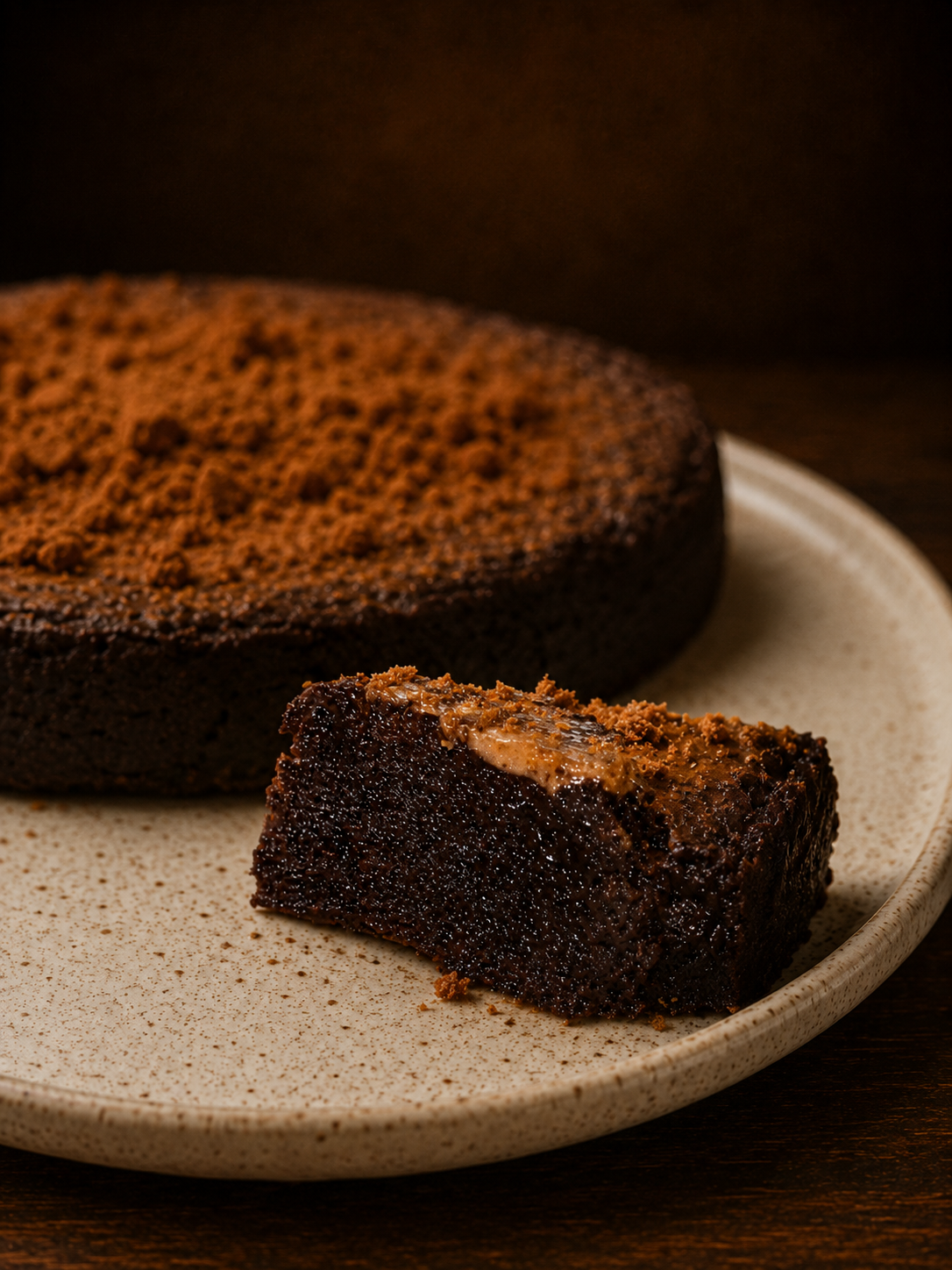 Caramelised Biscoff Brownie cut to show the middle