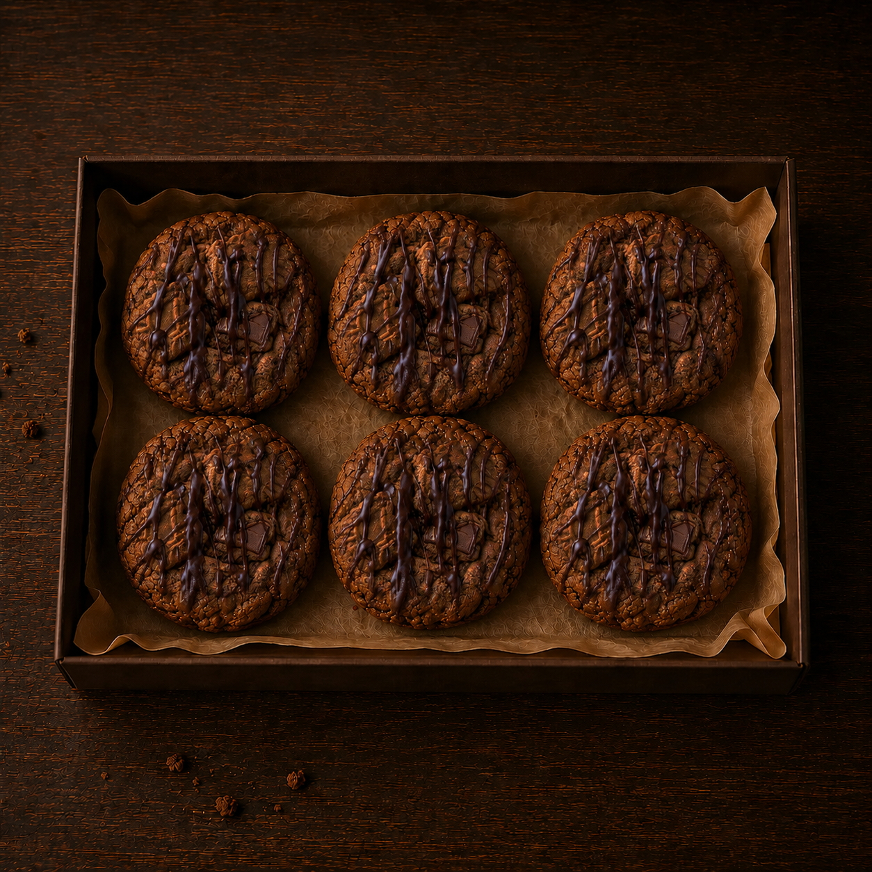 Six Jake's Bakes signature cookies with milky Nutella drizzle